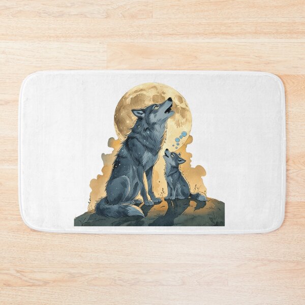 Item preview, Wolf Dad and Baby Pup Howling at Full Moon Watercolor designed and sold by AQUILAKREO.