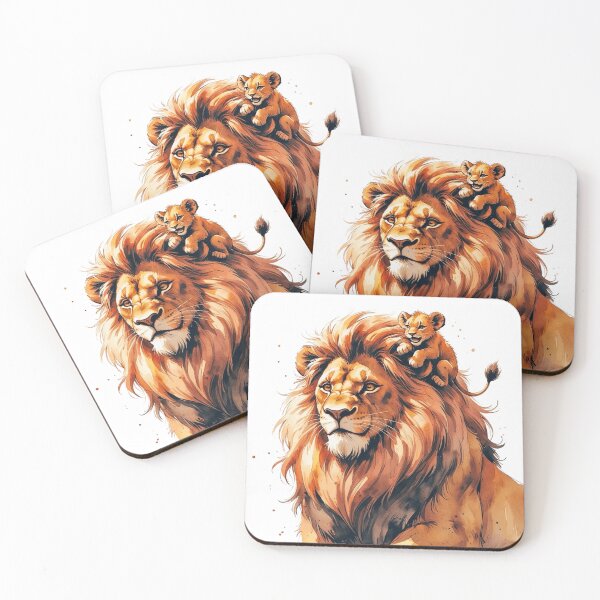 Item preview, Majestic Lion Dad and Baby Cub Playing on Mane Watercolor designed and sold by AQUILAKREO.