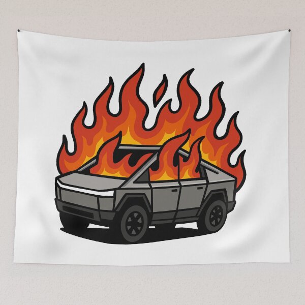 Item preview, Burning Tesla Cybertruck - EV Cartoon Meme designed and sold by ZERO-MIND.