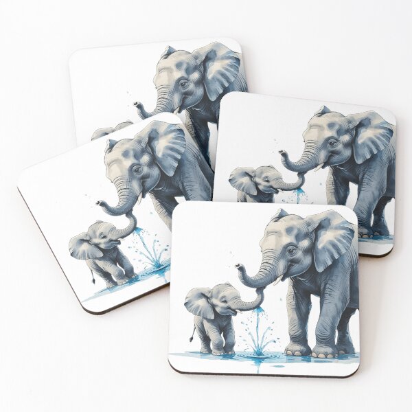 Item preview, Cute Elephant Dad and Baby Playing with Water Watercolor designed and sold by AQUILAKREO.