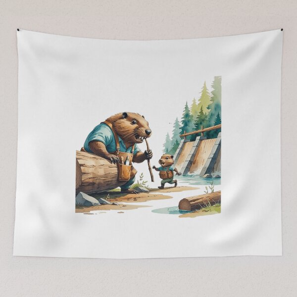 Item preview, Dam Good Dad Funny Beaver Father and Son Building Team Watercolor designed and sold by AQUILAKREO.