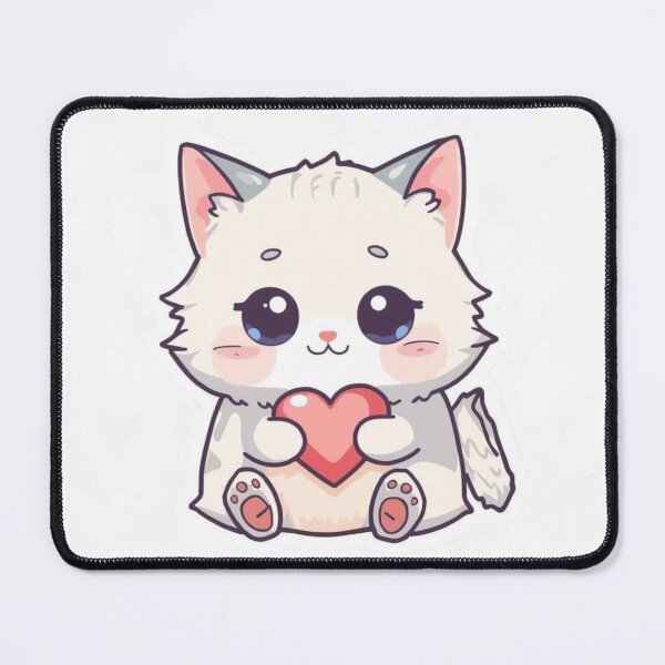 Item preview, Cute White Cat Holding Heart Sticker PNG | Kawaii Love Kitty Design designed and sold by AnimalBloomLab.