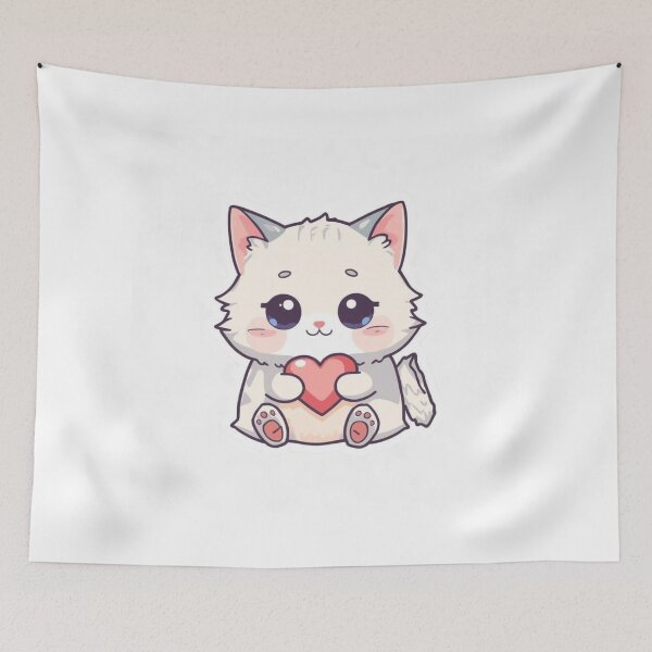 Item preview, Cute White Cat Holding Heart Sticker PNG | Kawaii Love Kitty Design designed and sold by AnimalBloomLab.