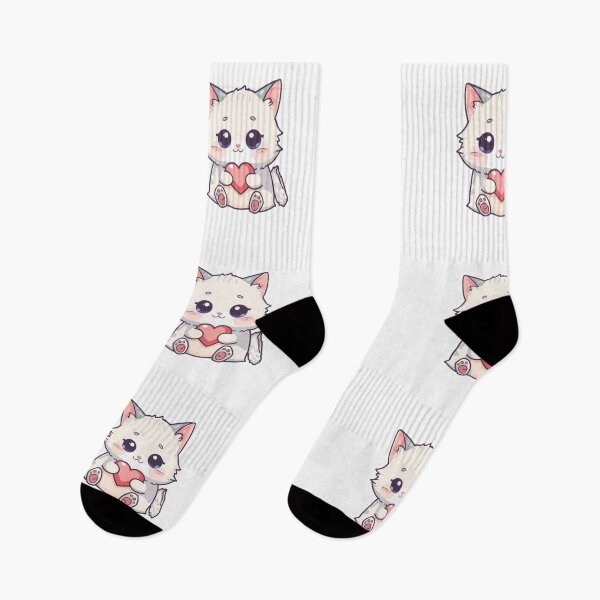 Item preview, Cute White Cat Holding Heart Sticker PNG | Kawaii Love Kitty Design designed and sold by AnimalBloomLab.
