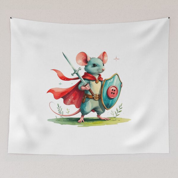 Item preview, Cute Mouse Knight with Needle Sword and Button Shield Watercolor designed and sold by AQUILAKREO.
