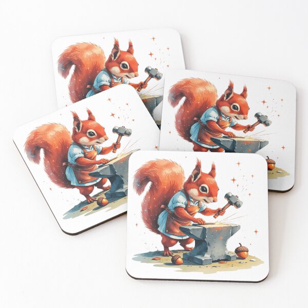 Item preview, Hardworking Squirrel Blacksmith Forging Sword Watercolor designed and sold by AQUILAKREO.