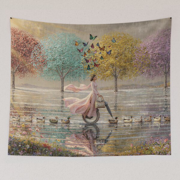 Item preview, Pluviophile Woman Riding a Unicycle in Spring Shower designed and sold by M-Y-A-R-T-.