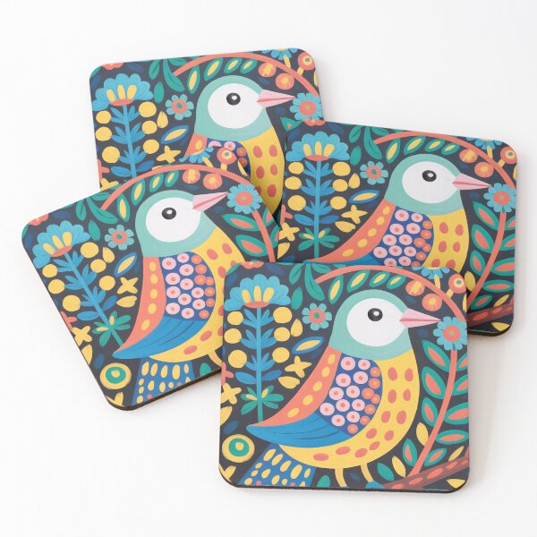 Item preview, Colorful Folk Art Bird with Flowers designed and sold by Filora Atelier | Bird Art.