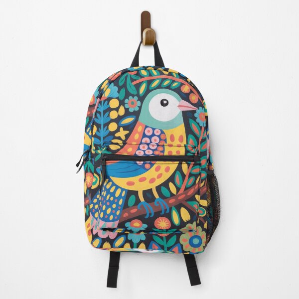 Item preview, Colorful Folk Art Bird with Flowers designed and sold by Filora Atelier | Bird Art.