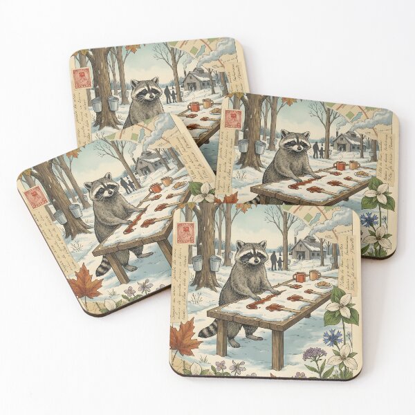 Item preview, Raccoon in snow making sweets with maple syrup designed and sold by CoffeeinBloom.