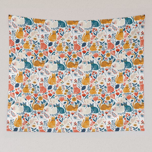 Item preview, Floral Folk Cat Pattern designed and sold by xiao xuans.