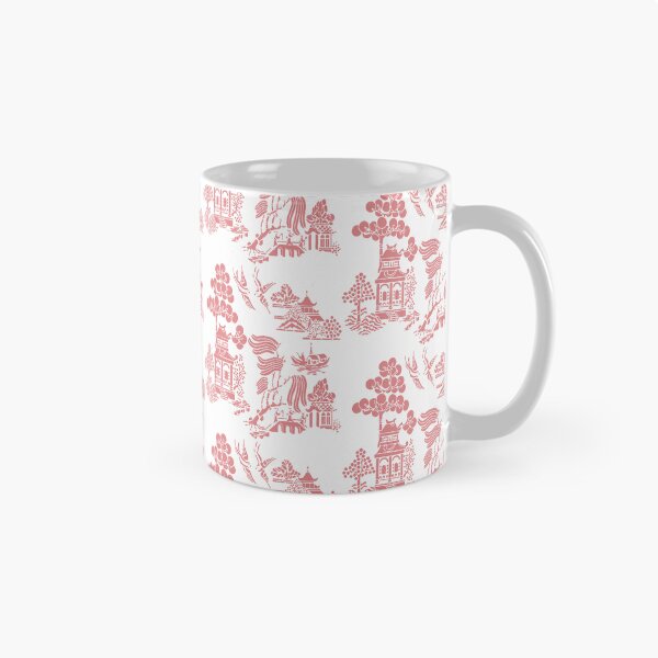 Item preview, Chinoiserie Villages Half Drop red and white designed and sold by LorlovesDesign.