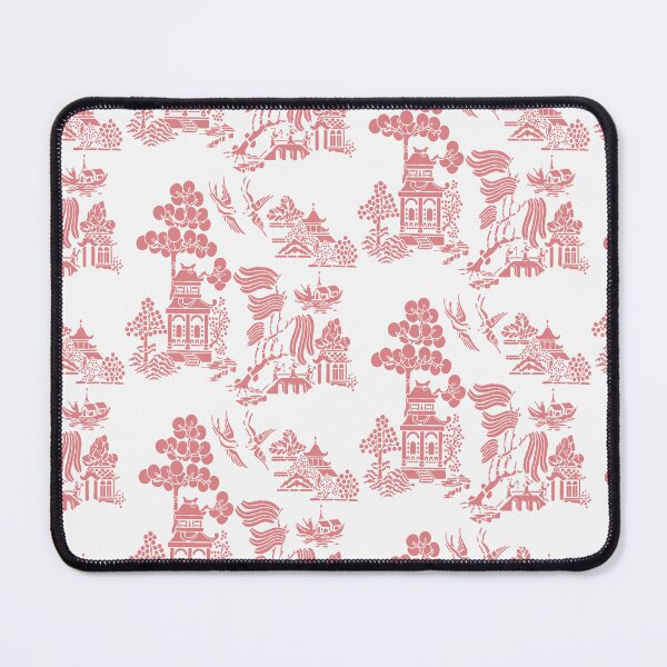 Artikelvorschau, Chinoiserie-Dörfer, Half Drop, rot und weiß entworfen und verkauft von LorlovesDesign.