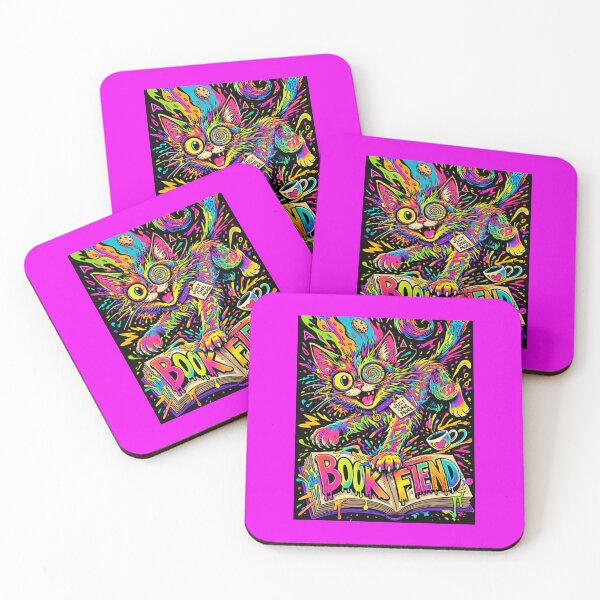 Item preview, Trippy Neon Book Fiend Cat designed and sold by ZunZunArt.