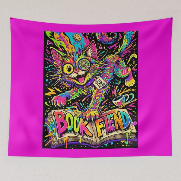 Item preview, Trippy Neon Book Fiend Cat designed and sold by ZunZunArt.