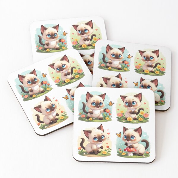 Item preview, Siamese Kittens in a Garden | Cute Cat Illustration designed and sold by Debbie Schulte.