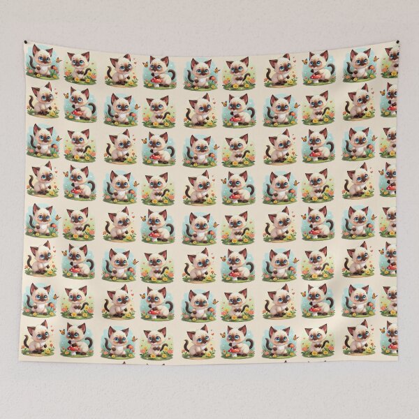 Item preview, Siamese Kittens in a Garden | Cute Cat Illustration designed and sold by Debbie Schulte.