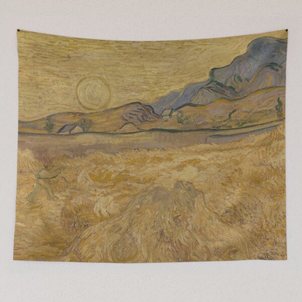 Item preview, Wheat Field With Reaper and Sun by Vincent van Gogh: Post Impressionist Poster designed and sold by artofuniverse.