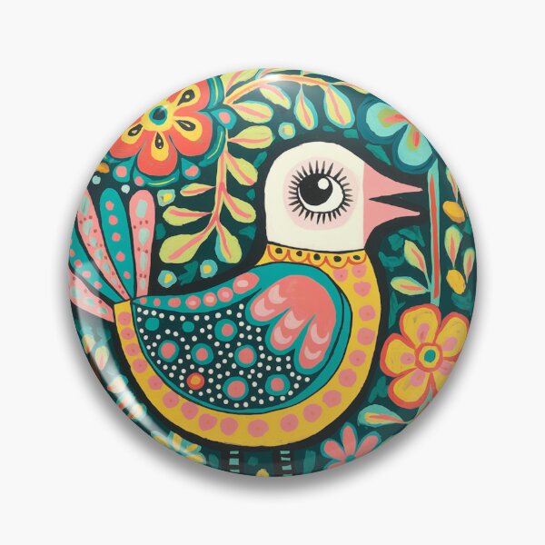 Item preview, Colorful Folk Art Bird on Branch with Flowers designed and sold by Filora Atelier | Bird Art.