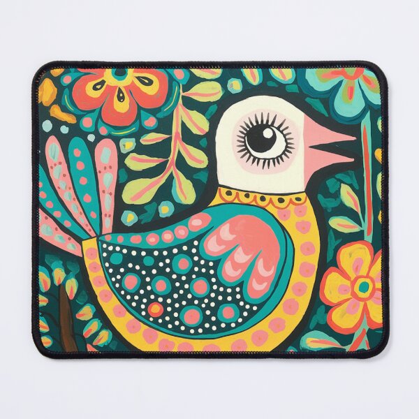 Item preview, Colorful Folk Art Bird on Branch with Flowers designed and sold by Filora Atelier | Bird Art.