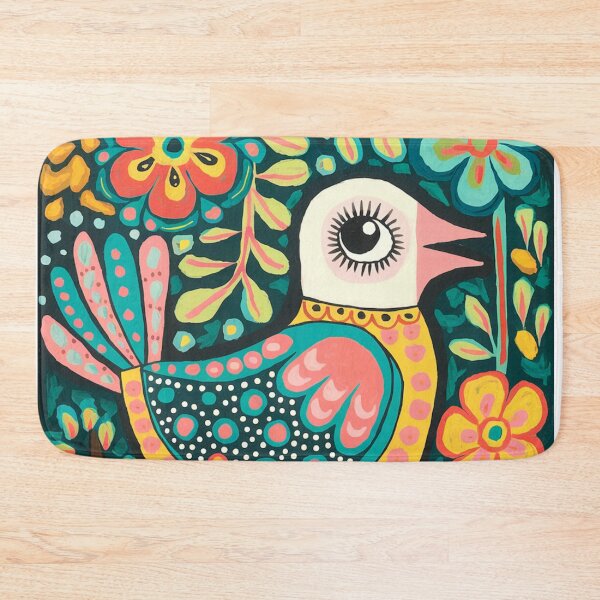 Item preview, Colorful Folk Art Bird on Branch with Flowers designed and sold by Filora Atelier | Bird Art.