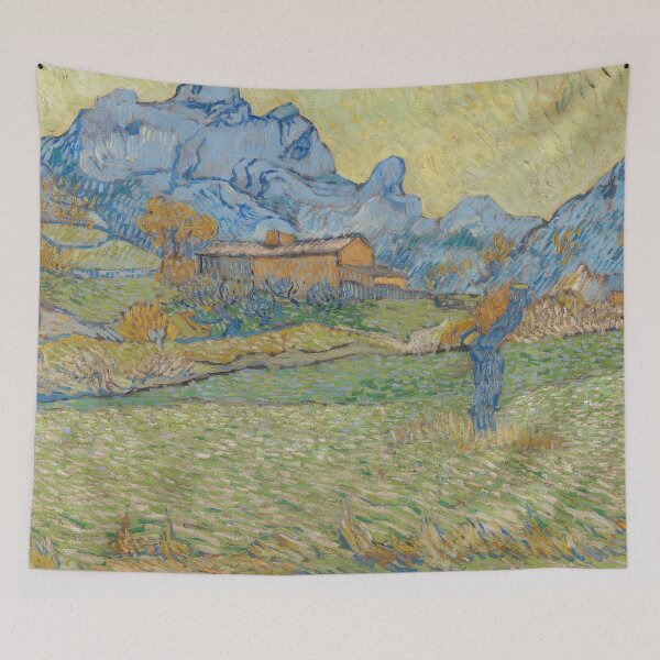 Item preview, Wheat Fields in a Mountainous Landscape by Vincent van Gogh: Post Impressionist Print designed and sold by artofuniverse.