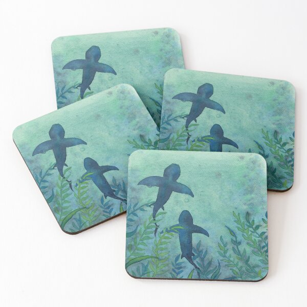 Item preview, Blue Shark Silhouettes - Moody Underwater Watercolour designed and sold by Cass Harker Studio.