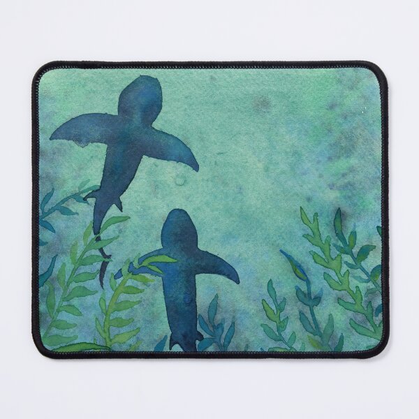 Item preview, Blue Shark Silhouettes - Moody Underwater Watercolour designed and sold by Cass Harker Studio.