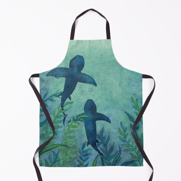 Item preview, Blue Shark Silhouettes - Moody Underwater Watercolour designed and sold by Cass Harker Studio.