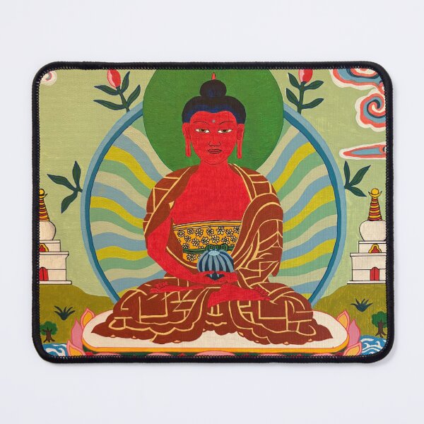 Item preview, Amitabha with Stupas in Pureland  designed and sold by Prajna Vajrayana Art.