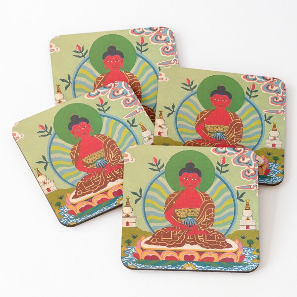 Item preview, Amitabha with Stupas in Pureland  designed and sold by Prajna Vajrayana Art.