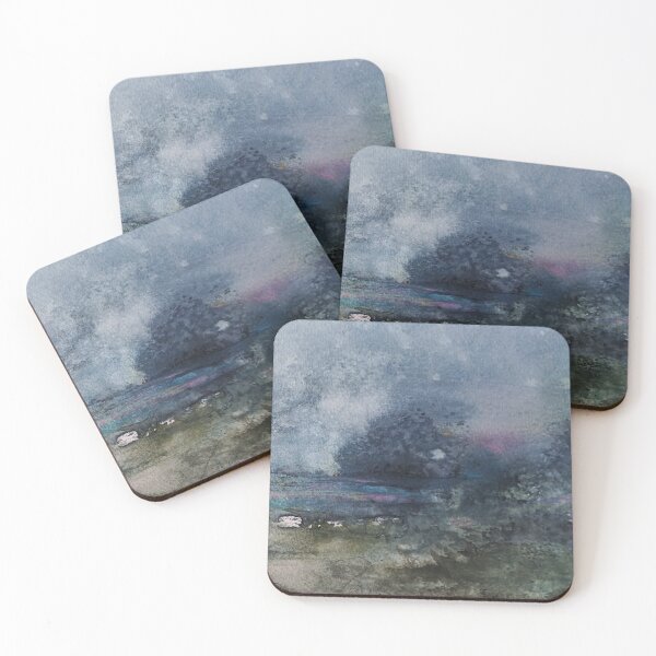 Item preview, Misty Tree Silhouette Atmospheric Watercolor Landscape designed and sold by Dollbox_art | Soft watercolor & calm nature art.