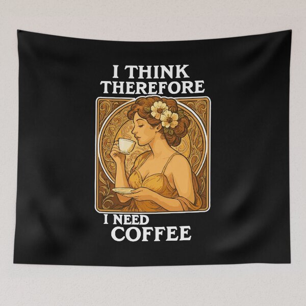 Item preview, Art Nouveau Pin-Up: I think, therefore I need coffee designed and sold by Pineapple-Tree.