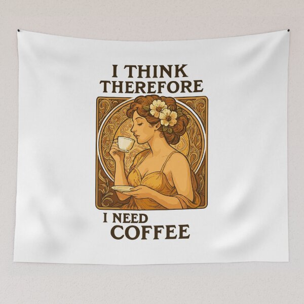 Item preview, Art Nouveau Pin-Up: I think, therefore I need coffee designed and sold by Pineapple-Tree.