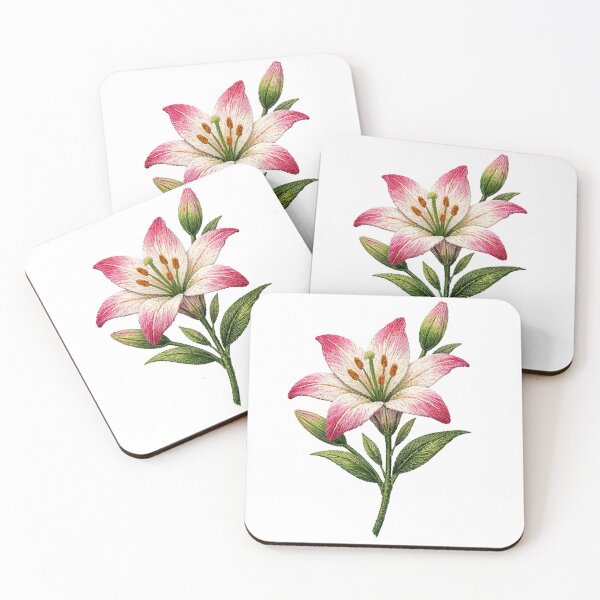 Artikelvorschau, Stickerei mit rosa Lilienmotiv entworfen und verkauft von mybunnyparadise.