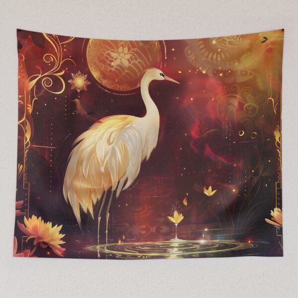 Item preview, Mystical Golden Crane Ethereal Lotus Art designed and sold by LuminousFoundry.