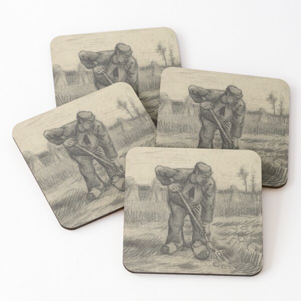 Item preview, Aardappelrooier by Vincent van Gogh: Monochrome Farm Worker Fine Art Print designed and sold by artofuniverse.