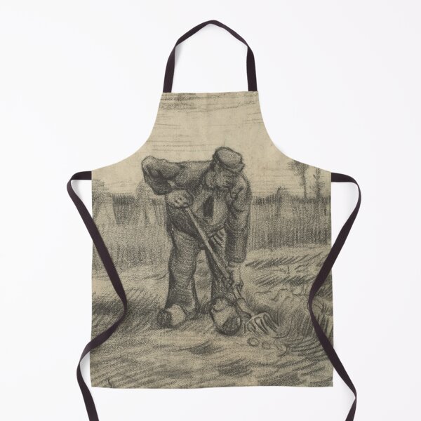 Item preview, Aardappelrooier by Vincent van Gogh: Monochrome Farm Worker Fine Art Print designed and sold by artofuniverse.