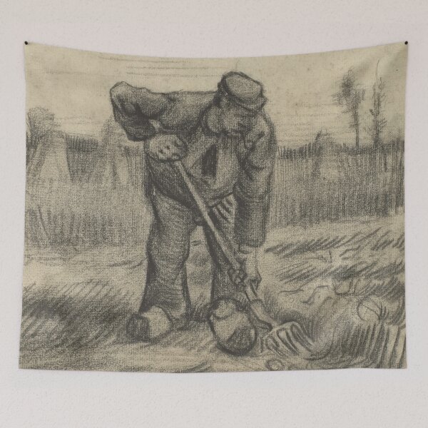 Item preview, Aardappelrooier by Vincent van Gogh: Monochrome Farm Worker Fine Art Print designed and sold by artofuniverse.
