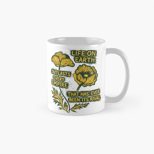Item preview, Life On Earth Outlasts Every Empire Radical Ecology Linocut Yellow Poppy designed and sold by AnnDesignStudio.