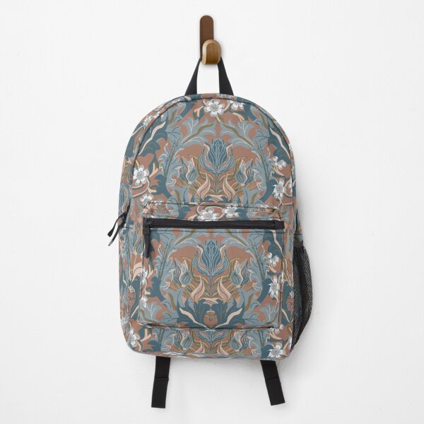 Item preview, Tulips Dance Damask blue,beige and brown designed and sold by LorlovesDesign.