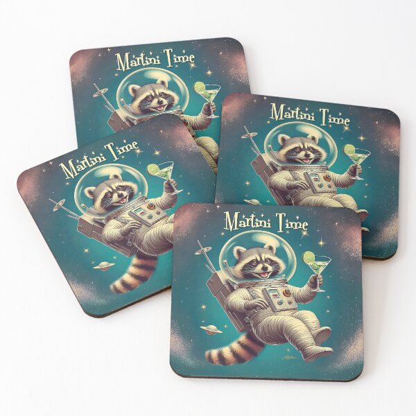 Item preview, Retro 50s Astronaut Raccoon Martini Time designed and sold by Lee Hiller Designs.