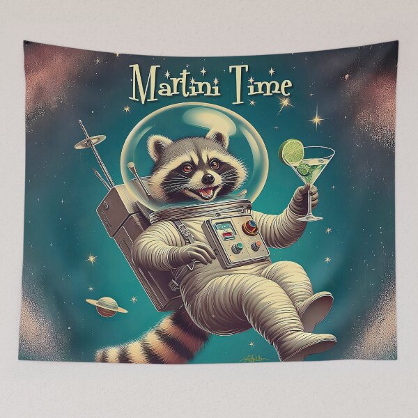Item preview, Retro 50s Astronaut Raccoon Martini Time designed and sold by Lee Hiller Designs.