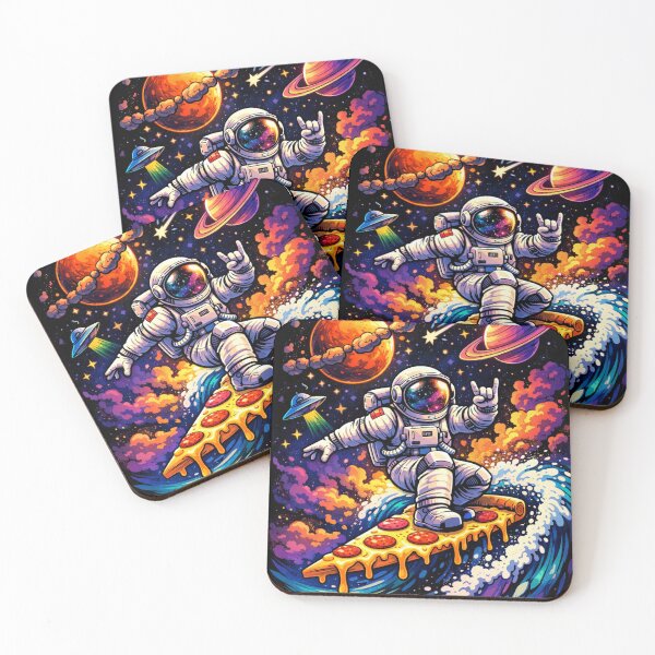 Item preview, Astronaut Surfing Pizza in Space – Funny Cosmic Streetwear Design designed and sold by CosmicSplendor.