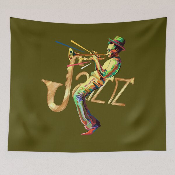 Item preview, Colorful Jazz Trumpet Player Art - Vintage Musician Illustration, Retro Jazz Design. designed and sold by LunaPrintCo.