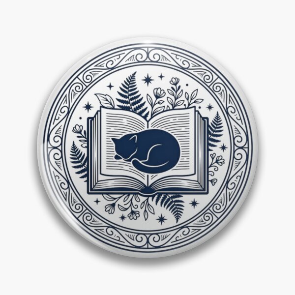 Item preview, Cozy Sleeping Cat on Open Magic Book - Aesthetic Bibliophile Circular Emblem designed and sold by AlanyaArtX.