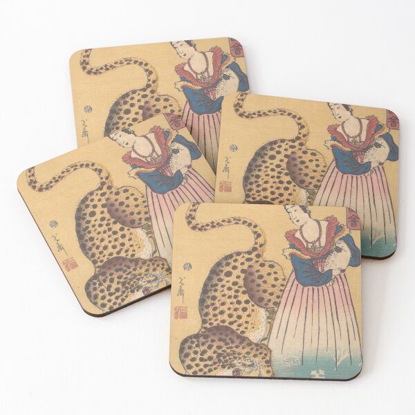 Item preview, Antique Japanese Woodcut - Leopard and a Lady, 19th Century designed and sold by cheeseburgercat.