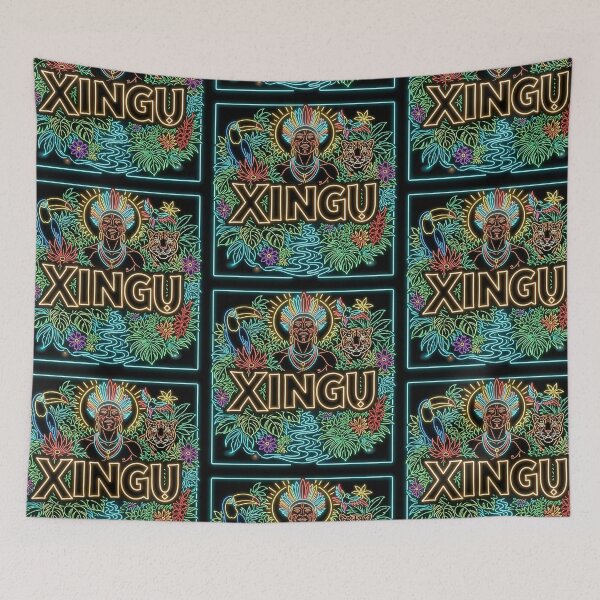 Item preview, XINGU Amazon Tribal Warrior Neon - Indigenous Design Jaguar Toucan Jungle Boho T-Shirt designed and sold by KAYAPO.