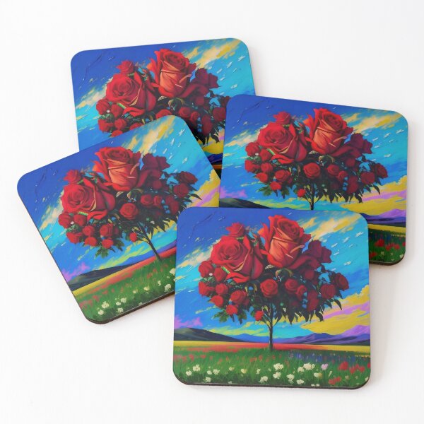Item preview, Surreal Rose Tree: Crimson Blooms in Vivid Landscape designed and sold by Serene Strokes Art.