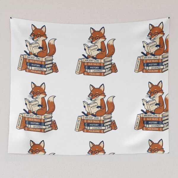Item preview, Sophisticated Fox Reading on a Stack of Vintage Books designed and sold by AlanyaArtX.